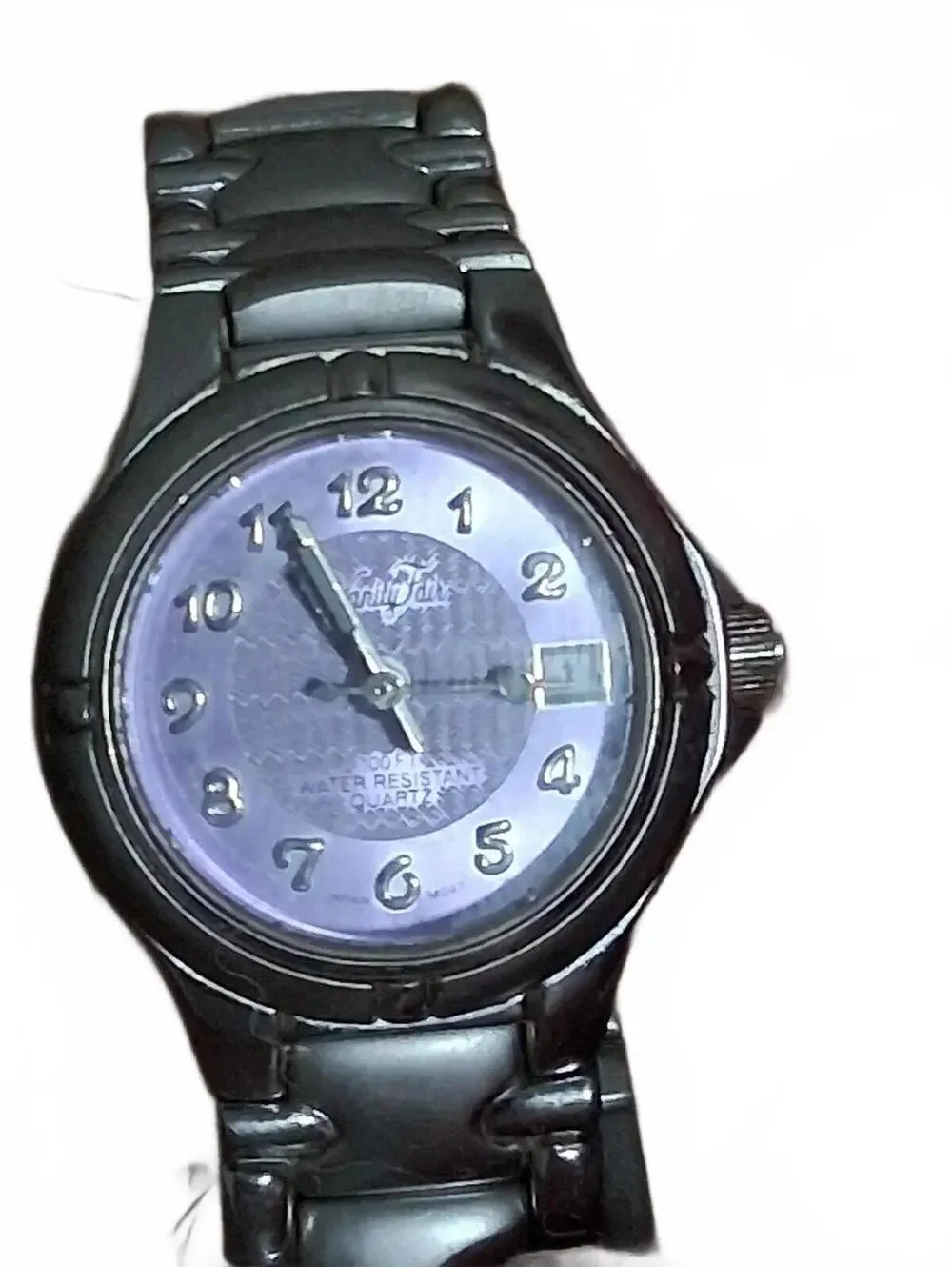 Vintage Y2K Silver-Tone Vanity Fair Metallic Purple Dial Wristwatch